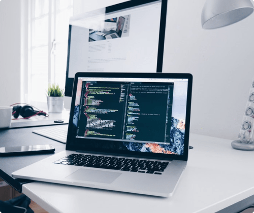 coding laptop developer desk