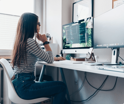 woman employee work from home desktop computer