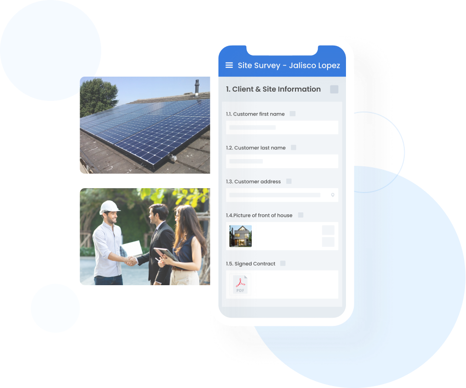 solar sales site survey mobile work template with stock photos