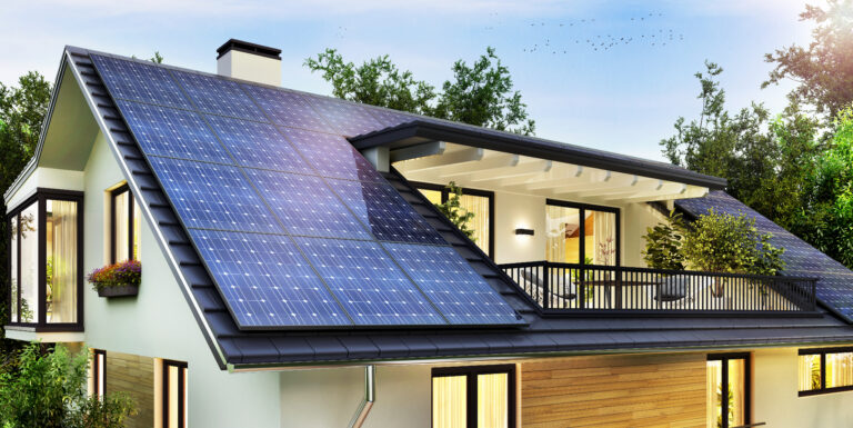 residential solar panel on house futuristic modern 3d rendering