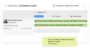 CRM and field operations scheduling workflow showing real-time technician scheduling and dispatch coordination.