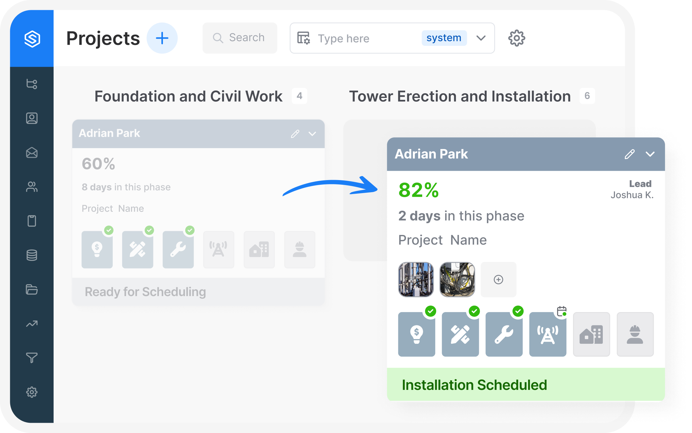 Telecom Landing Page Project Management Board