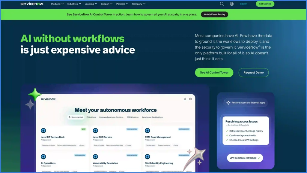 servicenow website hero image