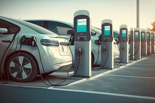 ev charging stations with cars parking lot